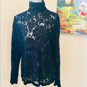 New Ellen Tracy Black Lace Blouse